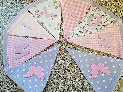 £1 • Buy Personalised Bunting- Lilac & Pink Vintage & Butterfly's - £1 Per Flag, Free P&p