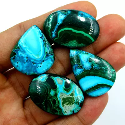 4 Pcs Natural Malachite Chrysocolla 28mm-32mm Top Quality Cabochon Gemstones Lot • $24.95