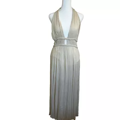 Meghan Los Angeles Women's Halter Maxi Beige Long Dress Sz L • $35