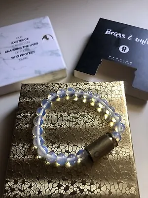 USA🇺🇸 OPALITE & BRASS BULLET HONOR MILITARY BRACELET Warrior Collection NIB • $12