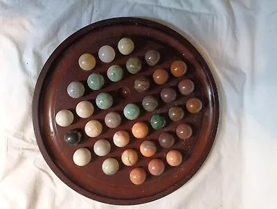The Bombay Company 1994 Wood Solitaire Game 36 Large Marbles 13.5 Board Vintage  • $80