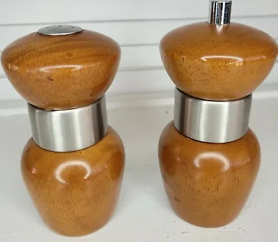 Vtg Mr. Dudley Salt Shaker And Pepper Mill Light Wood (Maple?) Metal Collar • $19.95