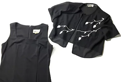Vtg 90s Y2K Square Neck Long Dress Floral Sheer Crop Jacket Size 8 Medium Black • $23.80