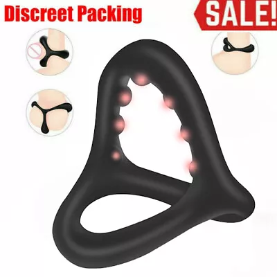 Men Silicone Ball Stretcher Delay Ring Scrotum Testicle Pendant Chastity Cage SM • £6.98