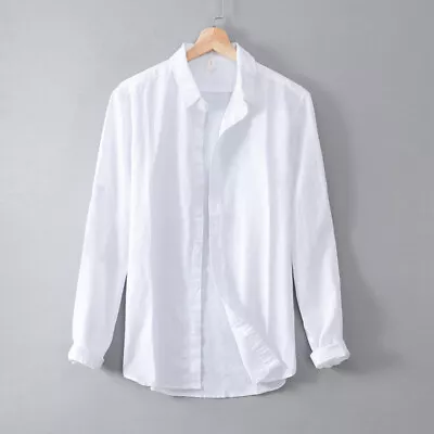 Mens Casual Long Sleeve Cotton Linen Shirt Slim Fit Blouse Tops Shirts Sunscreen • $29.38