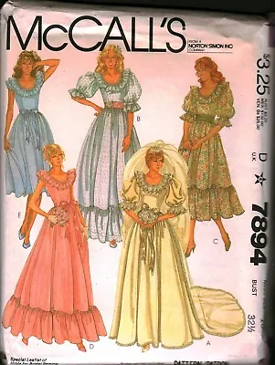 7894 Vintage McCalls SEWING Pattern Misses 1980s Wedding Gown Bridesmaids Dress • $14.99