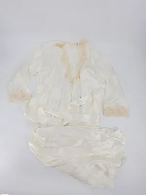 Vtg Victoria’s Secret Robe Set Satin Ivory Sequins M/L • $22.50