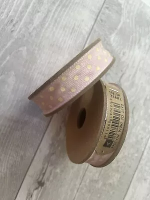 East Of India Ribbon (1 Spool) - Pink & Cream Spot - 3 Metres - 15mm Width • £3