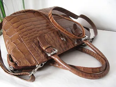 Ashwood!!! Genuine Tan Leather Croc Print Top Handled Med Tote Bag + Long Strap • £24.99