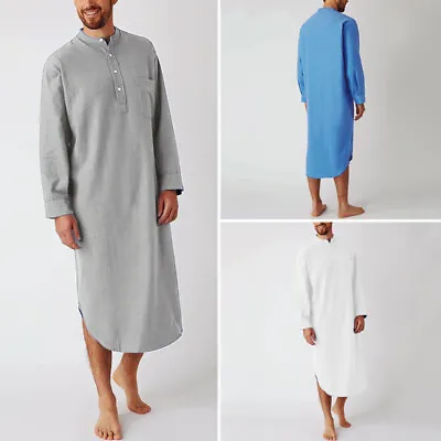 Men's Long Sleeve Cotton Nightshirts Loungewear Loose Pajama Sleep T-Shirt Robe • $16.14