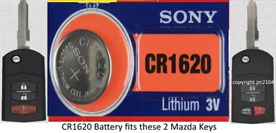 Remote Entry Key Fob Battery For MAZDA Fits Keys In Photo - Sony/Murata CR1620 • $4.99