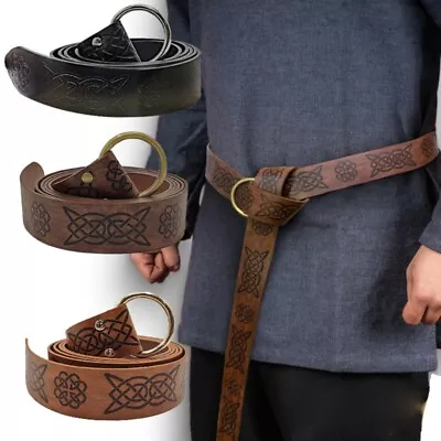 Knight Belts Medieval Embossed Leather Belt Viking Vegvisir Pants Bands • £7.63