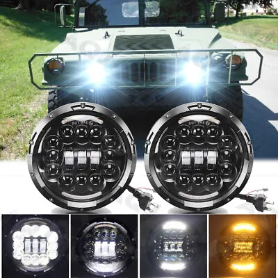 Pair 7  LED Headlights Military Truck Hummer M998 M923 M35a2 24v Humvee Headlamp • $75.25