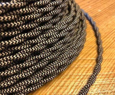 Cloth Covered Twisted Wire - Black/Tan Pattern Vintage Style Fabric Lamp Cord • $1.39