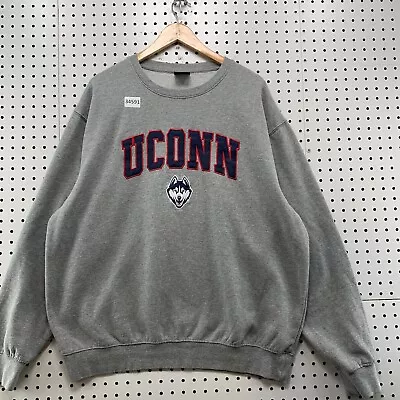 UCONN Huskies Crewneck Sweatshirt Mens 2XL Gray Embroidered Pullover 27x28.5 • $33.99