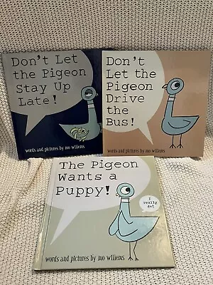 3 Hard Cover Mo Willems Picture Books Lot Pigeon Drives Bus Up Late Wants Puppy • $15