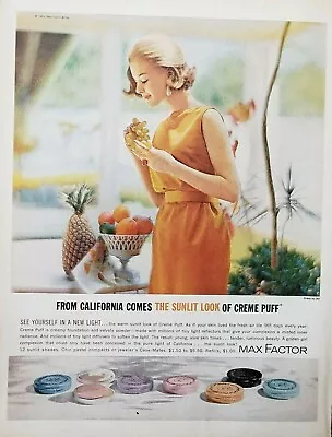 Max Factor Creme Puff Makeup Print Ad Vintage 1962 Ephemera Wall Decor Lot Of 2 • $28.99