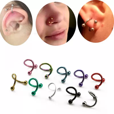 (2pc) 14g (1.6mm) Spiral Twist Curved Barbell Titanium Anodized (11mm Diameter) • $4.99