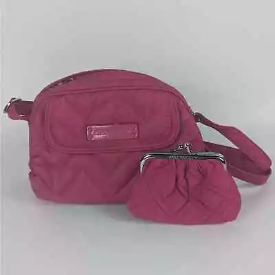 Retired Vera Bradley Fuchsia Nylon Puffy Shoulder Handbag Passion Pink Purse • $25