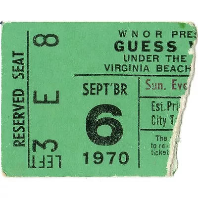 GUESS WHO Concert Ticket Stub VIRGINIA BEACH VA 9/6/70 UNDER THE DOME UNDONE BTO • $29.99