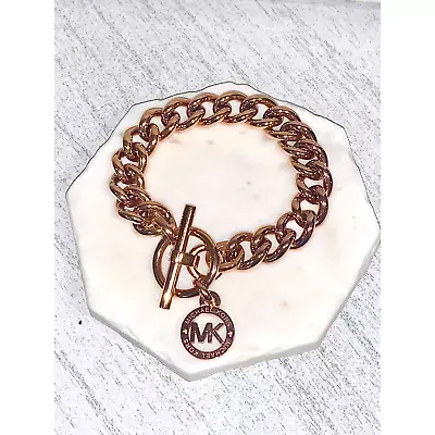 Michael Kors Rose Gold Link Chain MK Charm Bracelet EUC  • $79