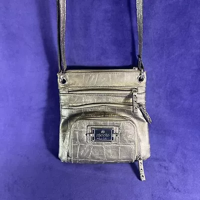 Nicole Miller Crossbody Shoulder Bag Purse Faux Leather Textured Small Gray • $17.09