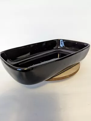 Vintage Haeger Pottery Postmodern Black Serving Tray Bowl Black Glazed HighGloss • $39.99