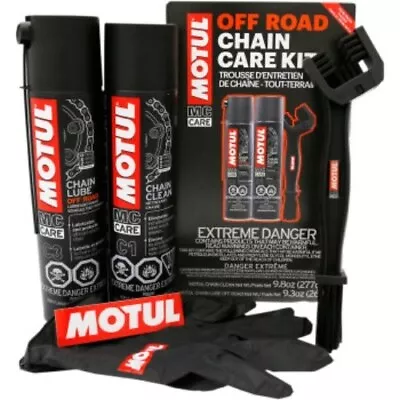 MOTUL OFF ROAD CHAIN CARE KIT: Chain Clean Lube Brush Gloves & Decal - 109788 • $44.99