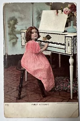 Vintage First Attempt Postcard Girl On Piano Square Grand Victorian Antique • $3.75
