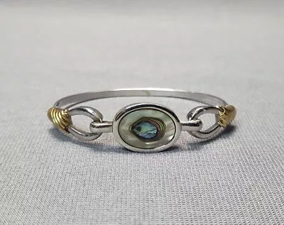 Vintage Avon Abalone / Mother Of Pearl Silver & Gold-tone Hinged Bangle Bracelet • $13.50