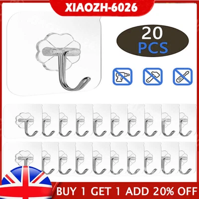 £3.29 • Buy 20Pcs Self Adhesive Wall Hooks Heavy Duty Stick On Decorative Door Sticky Hanger