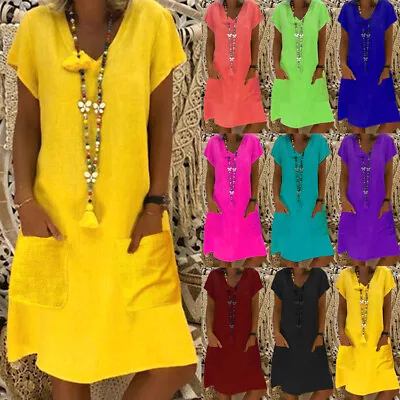 £7.99 • Buy Womens Pockets Pullover Midi Dress Ladies Casual Short Sleeve Loose Party Summer