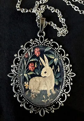 £12.95 • Buy Rabbit Detail Lady + The Unicorn French Tapestry Antique Silver Pendant Necklace