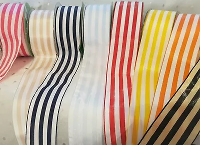 May Arts - COLOUR & WHITE Solid Stripe Sateen Luxury Ribbon - 50mm - 12 Colours • £3.15