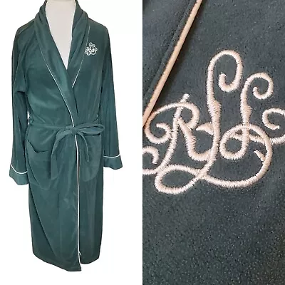 Y2K Lauren Ralph Lauren Dark Green Monogram Velour Robe Mens S/M Shawl Collar • $74.99