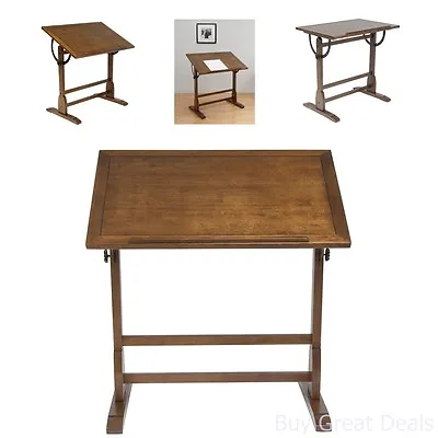 Vintage Look Drafting Table Adjustable Art Work Drawing Board Rustic Oak Wood • $206.98