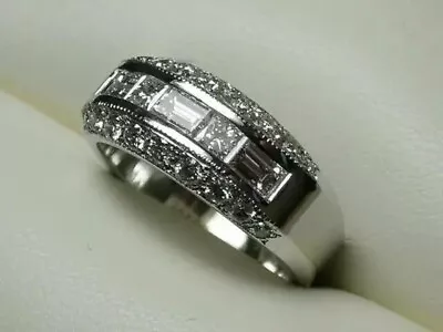 Lab-Created Diamond 2Ct Round Cut Men's Wedding Band Ring 14K White Gold Plated • $271.99
