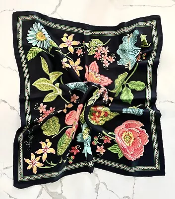 VERA BRADLEY 100% SILK Mod Black Pink Blue Florals Scarf Retro  27 In Square • $24.99