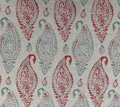 Oxford Paisley Linen Fabric BLUE RED PINK Curtain Blind Craft Upholstery • £2.99