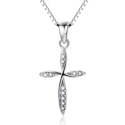 925 Sterling Silver CZ Infinity Cross Necklace Pendant Women Silver Jewelry • $9.99