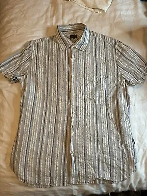 PAUL SMITH Jeans Men’s Shirt Size Large Short Sleeve Button Up Striped Ruffled • £15.99