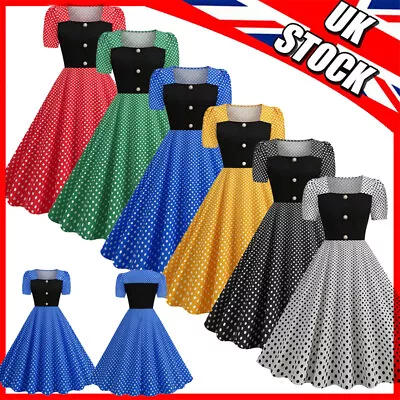 £17.65 • Buy Women Retro 50s 60s A-line Polka Dot Dress Short Sleeve Evening Party Dresses UK
