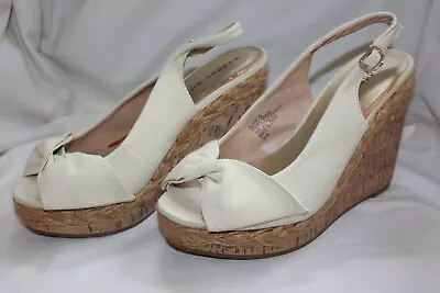 Madden Girl Sandals High Heel Ivory Cork Espadrille Wedges 7.5 Elivia Shoes Rope • $22.95