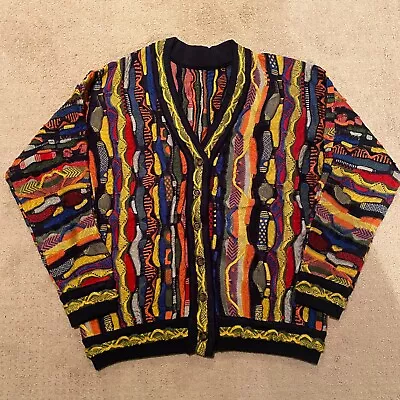 Vintage Coogi Style Sweater Large Cardigan Knit Australia 90s Colorful • $99.99