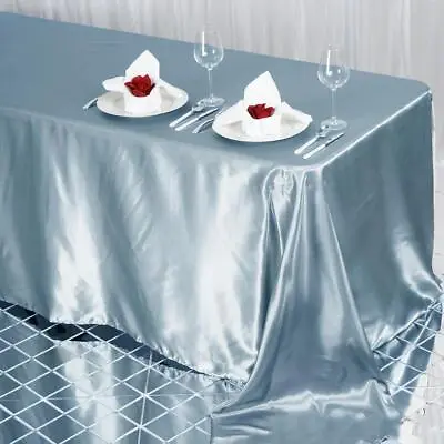 Dusty Blue 90x132  RECTANGLE Satin TABLECLOTH Wedding Home Banquet Linens Home • $10.44
