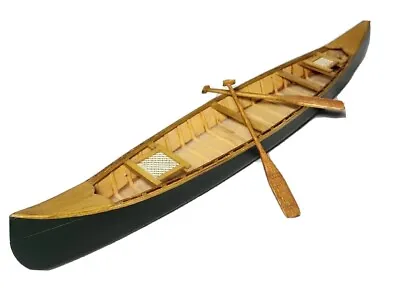 $49 • Buy Vintage Old Wood Canoe Scale Model With Wood Paddles 16  Green