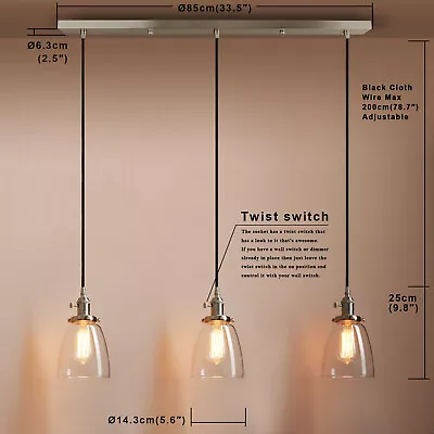 £93.95 • Buy Cluster 1/3 Retro Industrial Lamp Bell Glass Shade Loft Ceiling Pendant Light