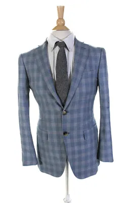 Pal Zileri Mens Blue Wool Plaid Two Button Long Sleeve Blazer Jacket Size 48R • $60.99