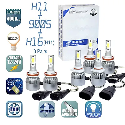 6x Combo H11 9005 H11 LED Headlight Conversion Kit High Low Beam Fog Light 6000K • $25.99