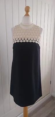 $10.98 • Buy Ladies Size 12 Pretty Lace Detail Sleeveless Tunic Dress Top Black White 60s Sty